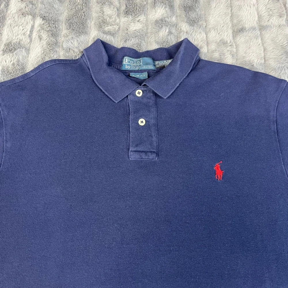 Polo Ralph Lauren Polo Shirt Men XL Navy Blue Slim Fit Short Sleeve Cotton